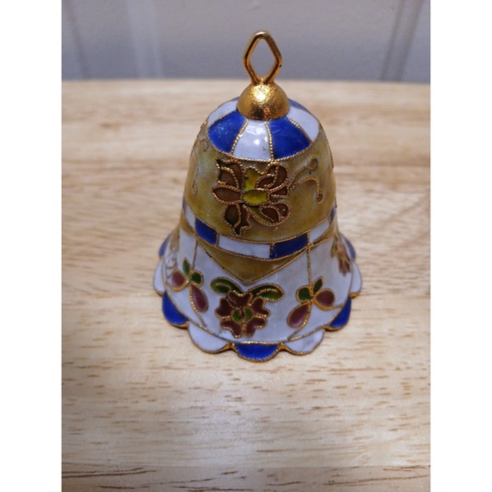 Vintage‎ Cloisonné Bell Christmas Ornament Flowers Yellow Blue White Pink Enamel - Picture 3 of 7